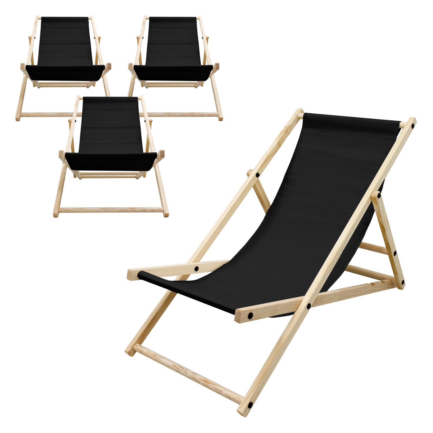 ECD Germany 4Er Set Liegestuhl Klappbar Schwarz Holz 3 Positionen bis 120 k günstig online kaufen