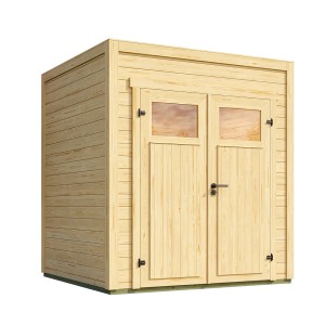 Weka Gartenhaus Batu mit Doppeltür, naturbelassenes Holz, Flachdach, 200x200 cm.