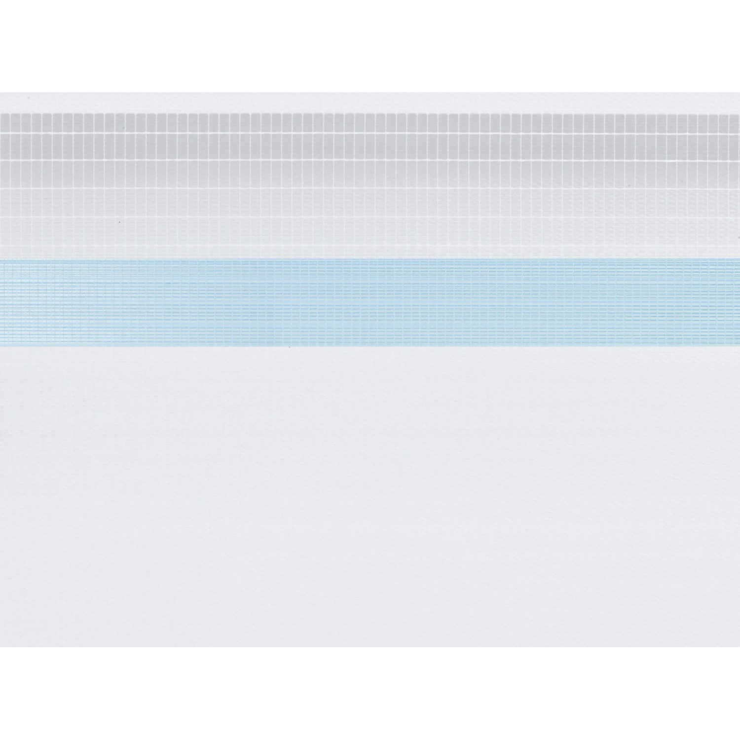 Weißes Vario-Rollo Sedano, 60x150 cm, mit transparenten und hellblauen Streifen zur Lichtregulierung.