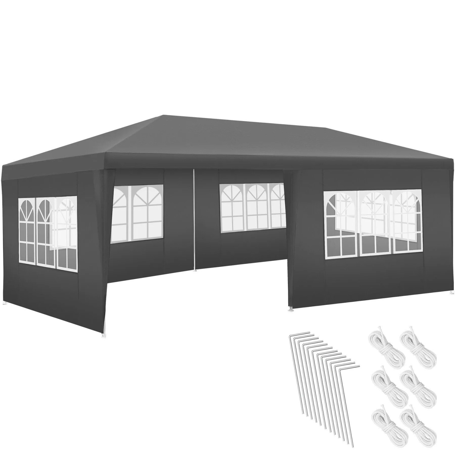 Tectake Pavillon Novara 6 x 3 M  Im Stecksystem 5 Abnehmbare Seitenteile  600 x 300 x 250 cm Grau