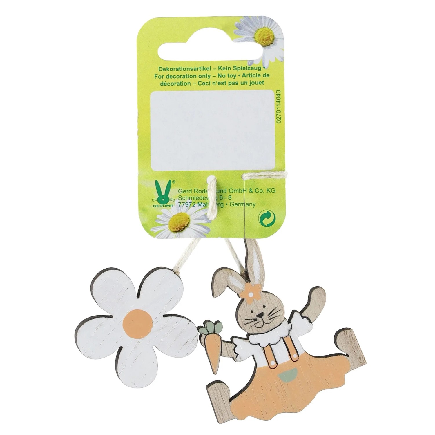 Osterdeko Hase und Blume aus Holz 3,5 cm Weiß-Orange
