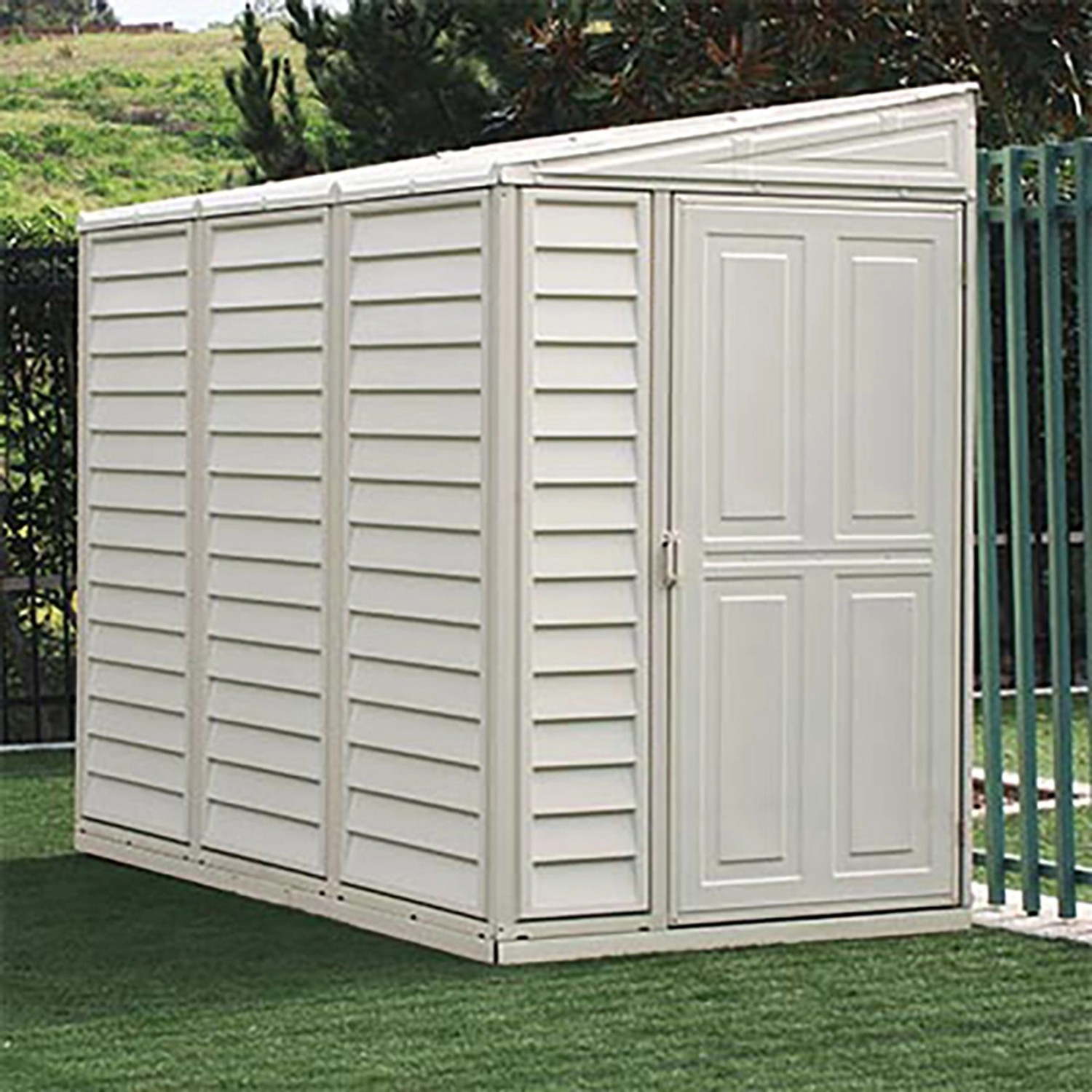 Duramax SideMate Kunststoff-Gartenhaus, 3,6 m², mit Doppeltür und Pultdach.