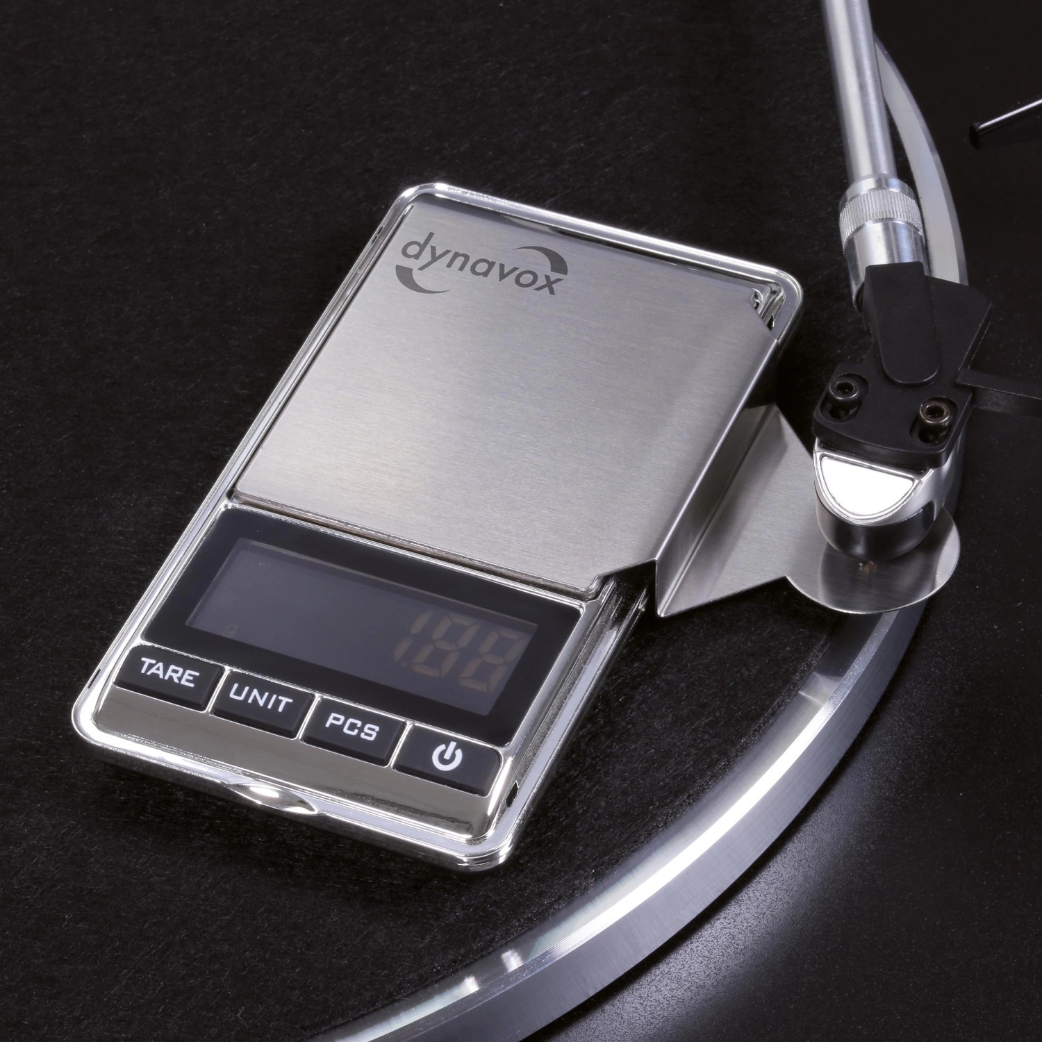 Dynavox TW-4 Tonarmwaage aus Edelstahl für Plattenspieler, zur präzisen Einstellung der Auflagekraft.