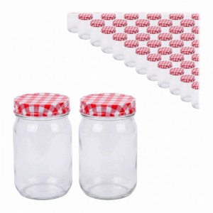 Relaxdays Einmachgläser 50er Set Glas Stahl Transparent Rot Weiß Twist-Off Luftdicht 12,5 cm x ø 7,5 cm 400 ml