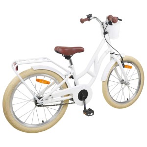 Weißes 24-Zoll Kinderfahrrad für 8-12 Jährige mit Gepäckträger und Korb.