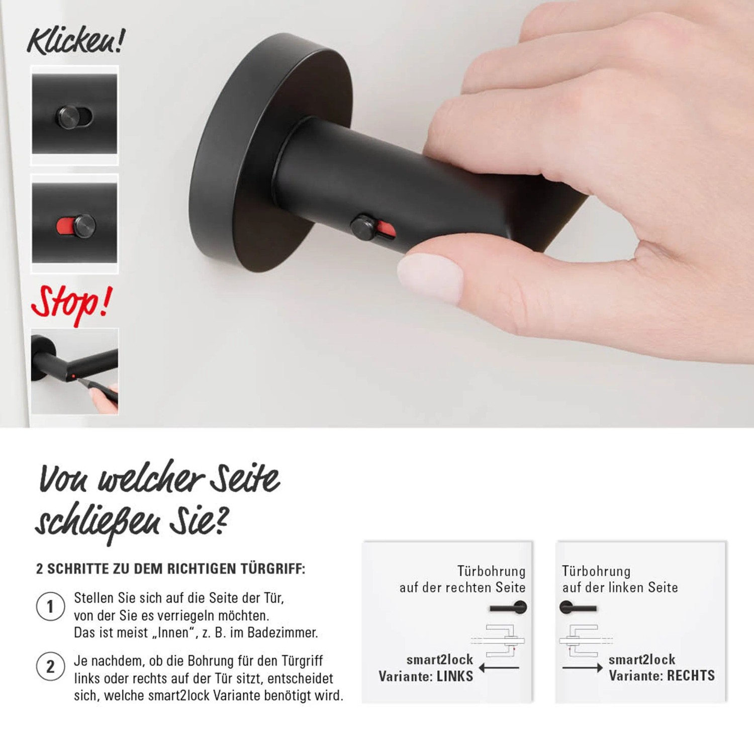 Schwarze Novadoors Nova Amico Smart2Lock Türgriffgarnitur. Hand bedient rosettenlose Verriegelung für Innentüren.