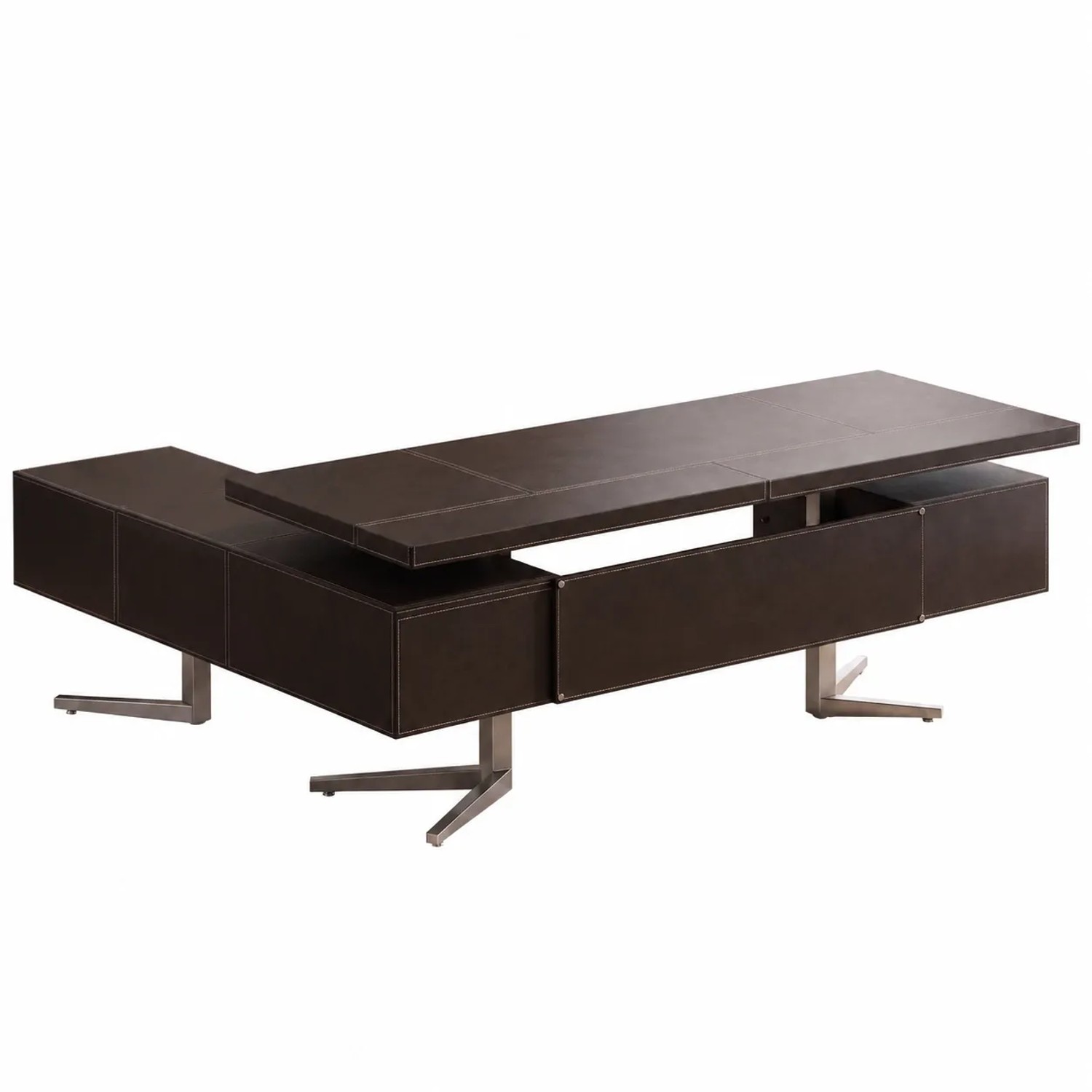Jet-Line Luxus Schreibtisch Bari Rechtsseitig mit Kunstlederüberzug in Braun 220 cm