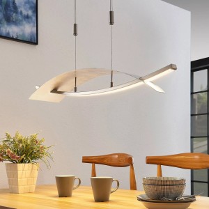 Dimmbare LED Pendelleuchte Marija in Chrom, modernes Design für Wohnzimmer.