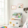 Weißes Songmics Spielzeugregal mit 3 Fächern und Weltraum-Motiven im Kinderzimmer.