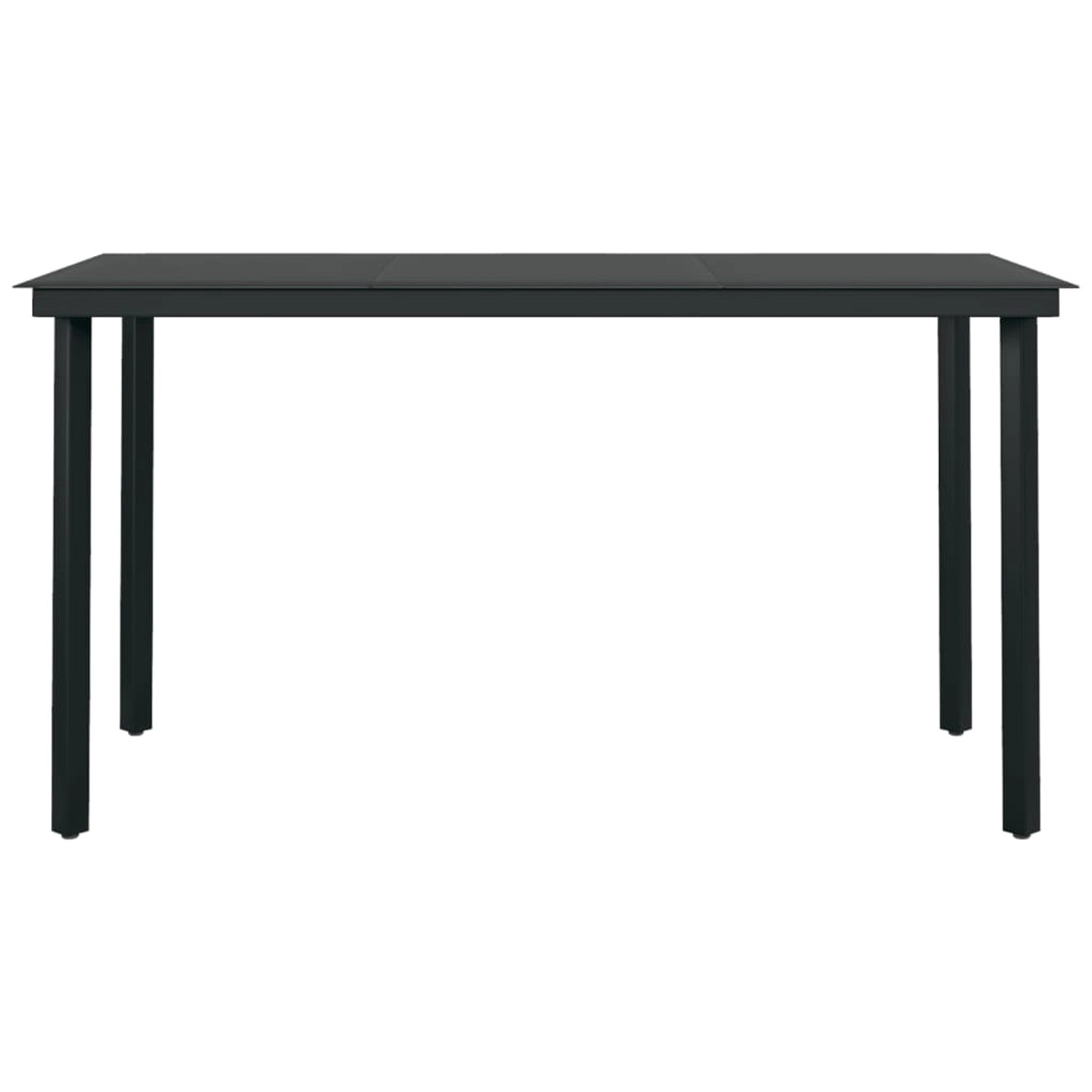 Schwarzer vidaXL Gartentisch mit Glasplatte, Teil der 7-tlg. Garten-Essgruppe.