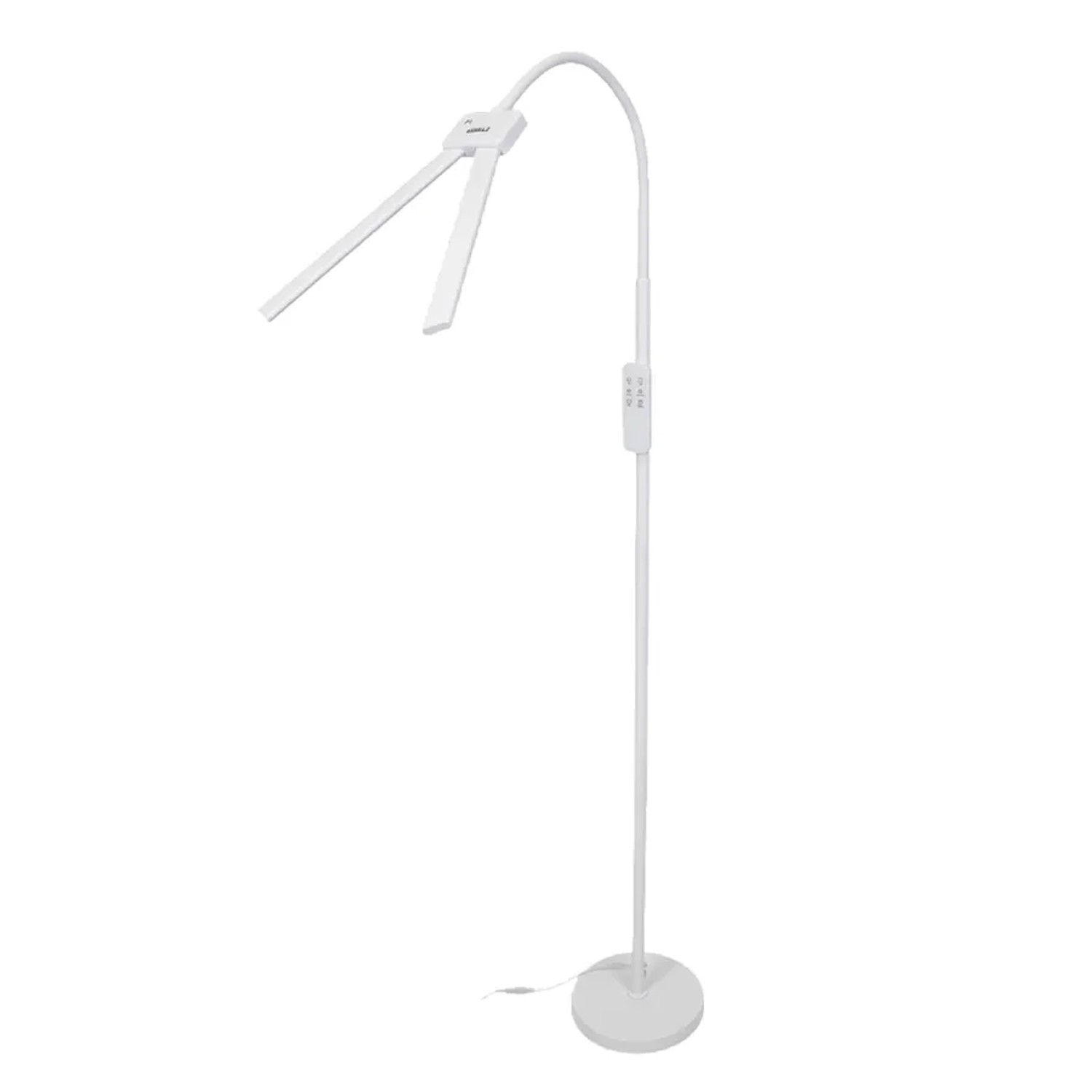 Weiße LUXULA LED Stehlampe mit Doppelkopf für Schreibtisch und Arbeitsplatz.