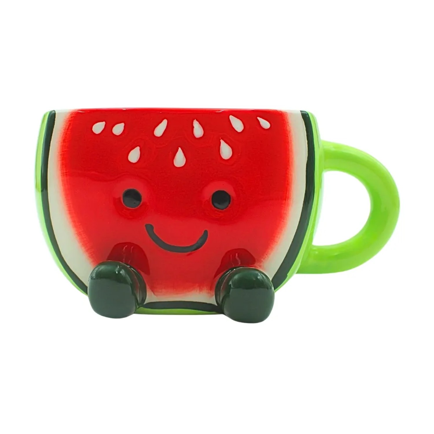 Dekohelden24 Kaffeebecher Melone Melonentasse Tasse mit Melonengesicht Kaffeepot Wassermelone Melonenbecher Größe ca H/Ø 7 x 14 cm