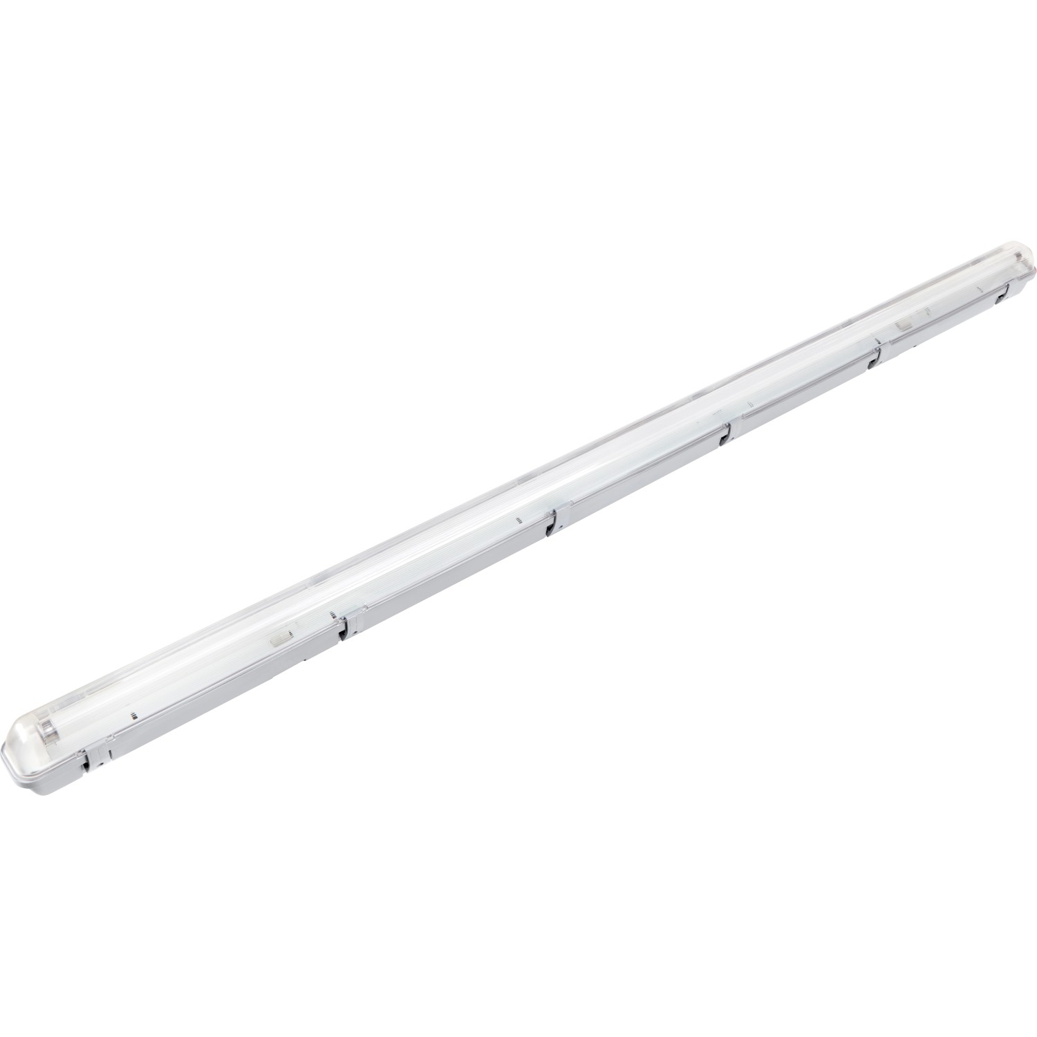 Graue Feuchtraumleuchte, 58 W, mit Leuchtstoffröhre für Bad und Keller.