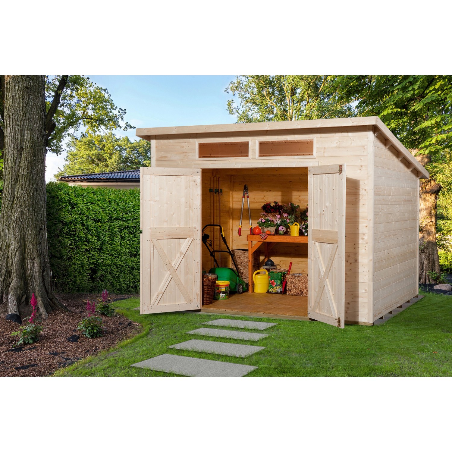 Weka Holz-Gartenhaus Triest Pultdach Unbehandelt 299 cm x 299 cm günstig online kaufen