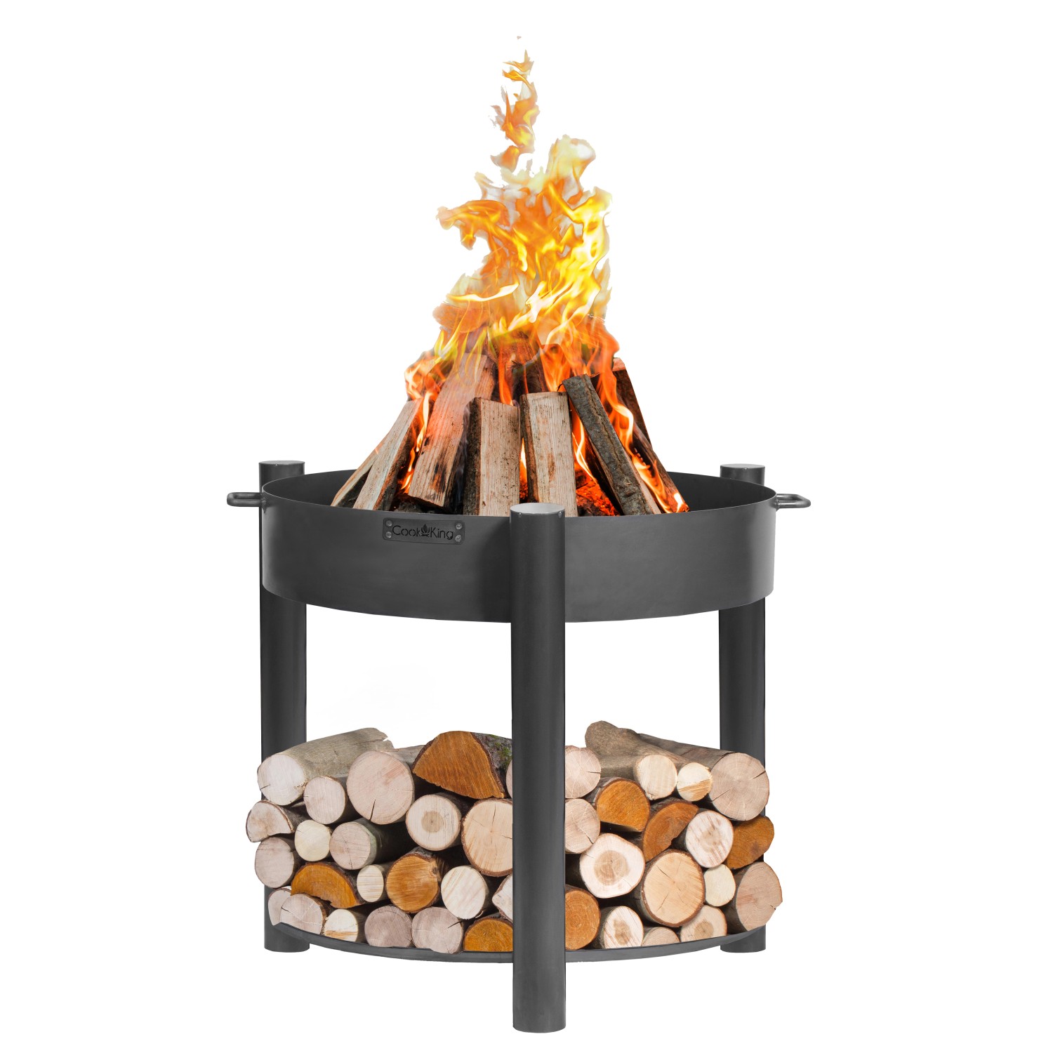 CookKing Feuerschale Stahl Montana Inkl. Holzlager Ø 80 cm x 80 cm Schwarz günstig online kaufen