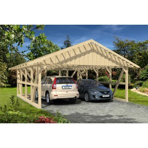 Skan Holz Carport Schwarzwald mit Dachlattung und Abstellraum, Naturholz