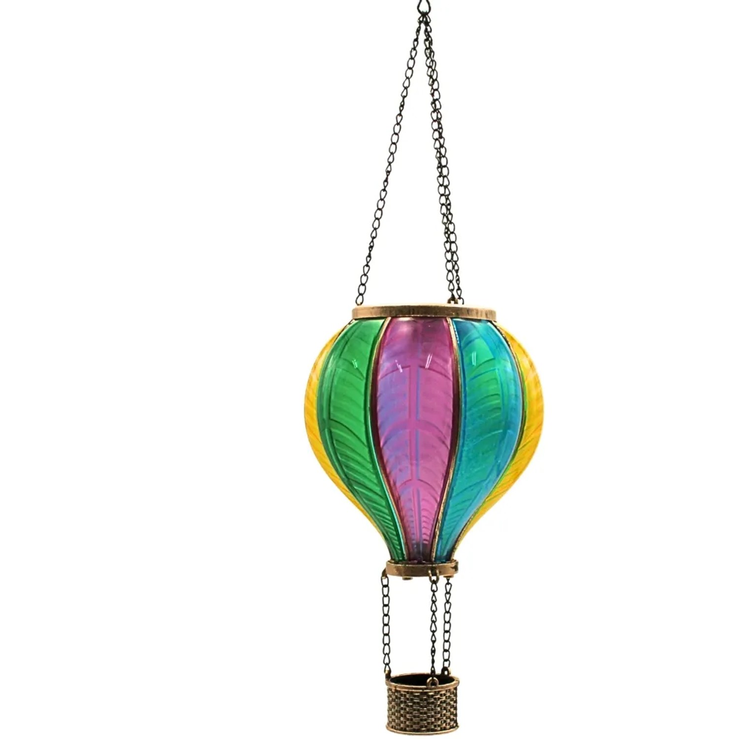 Dekohelden24 XL Solar Heißlutballon Solar Laterne Hängende Solarleuchte Solarballon Solarlampe mit Ansteigender Flamme in Bunt L/B/H 14 x 14 x 46 cm