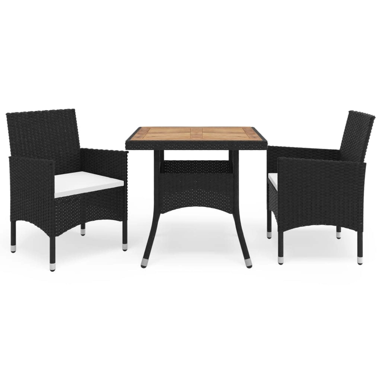 vidaXL 3-Tlg Garten-Essgruppe Poly Rattan und Massivholz Schwarz 3095922 günstig online kaufen
