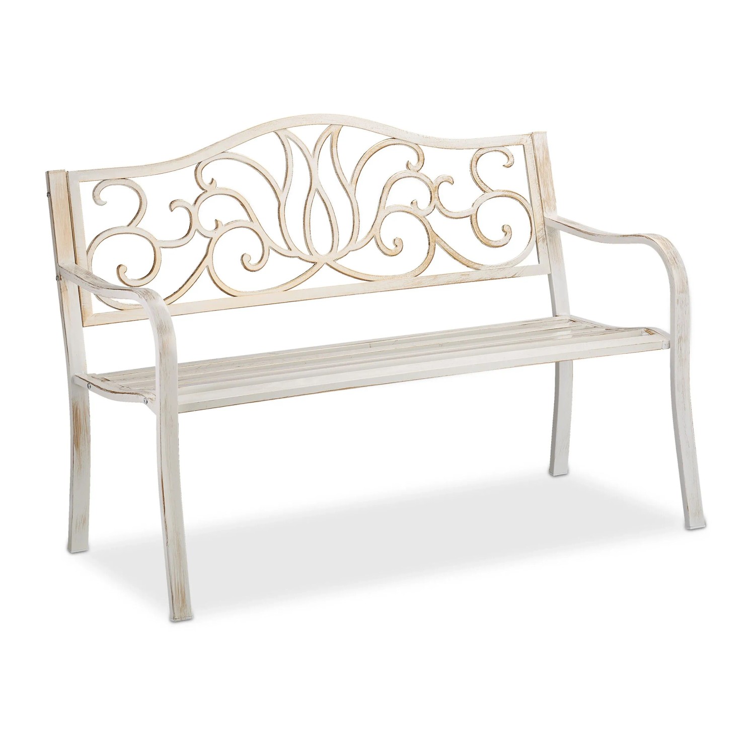 Relaxdays Gartenbank Stahl Gusseisen Weiß-Bronze 2 Personen 90 cm x 127,5 cm x 63 cm 14,3 kg