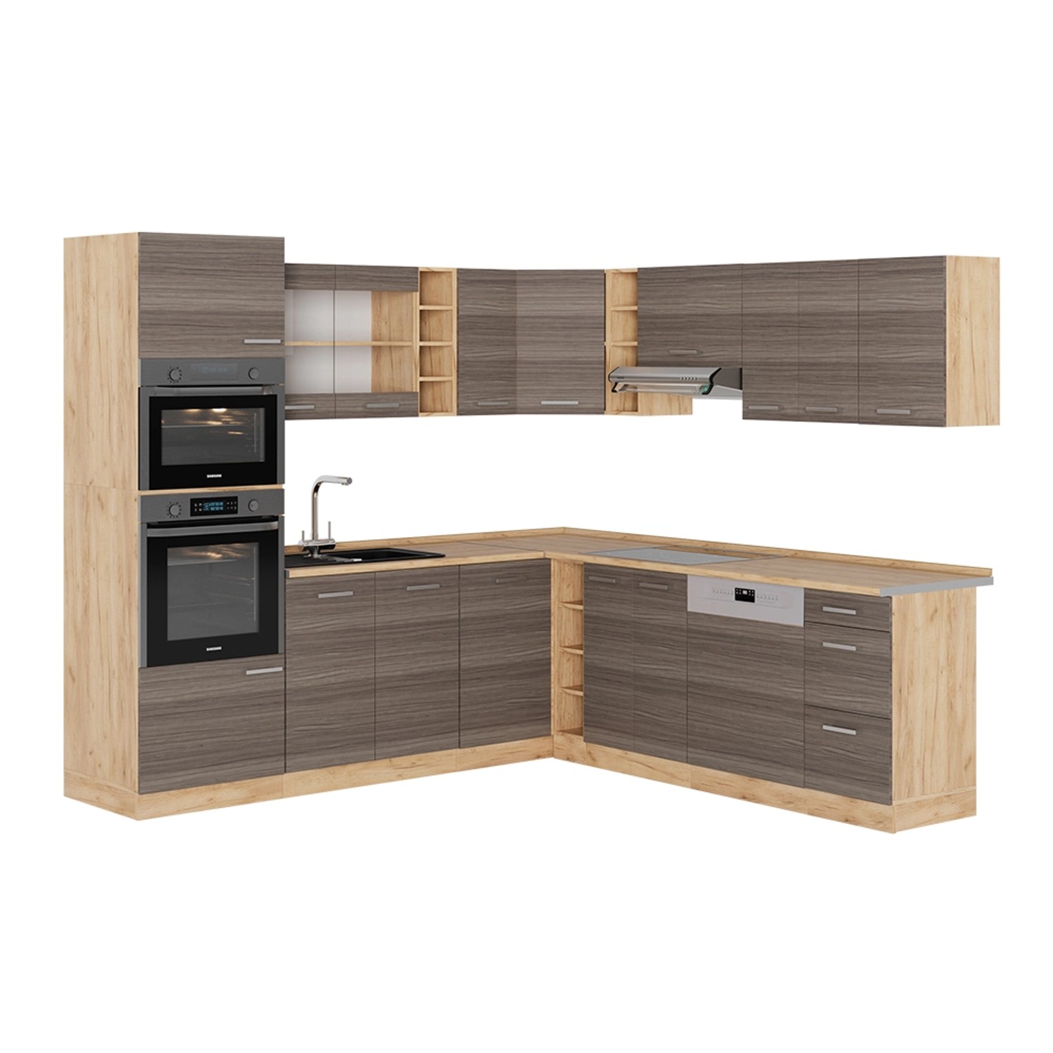 Vicco R-Line Eckküche Edelgrau/Goldkraft Eiche 237 x 247 cm AP Eiche günstig online kaufen