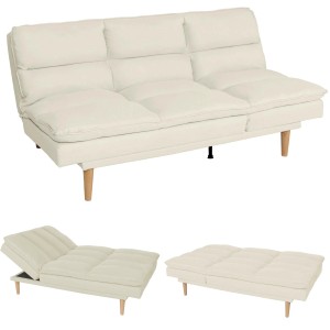 MCW Schlafsofa M79, creme Stoff/Textil, mit Liegefunktion und Holzfüßen.