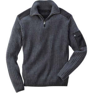 Scheibler Workwear Troyer Tirana, anthrazitfarbener Strickpullover mit Reißverschluss und Armtasche.