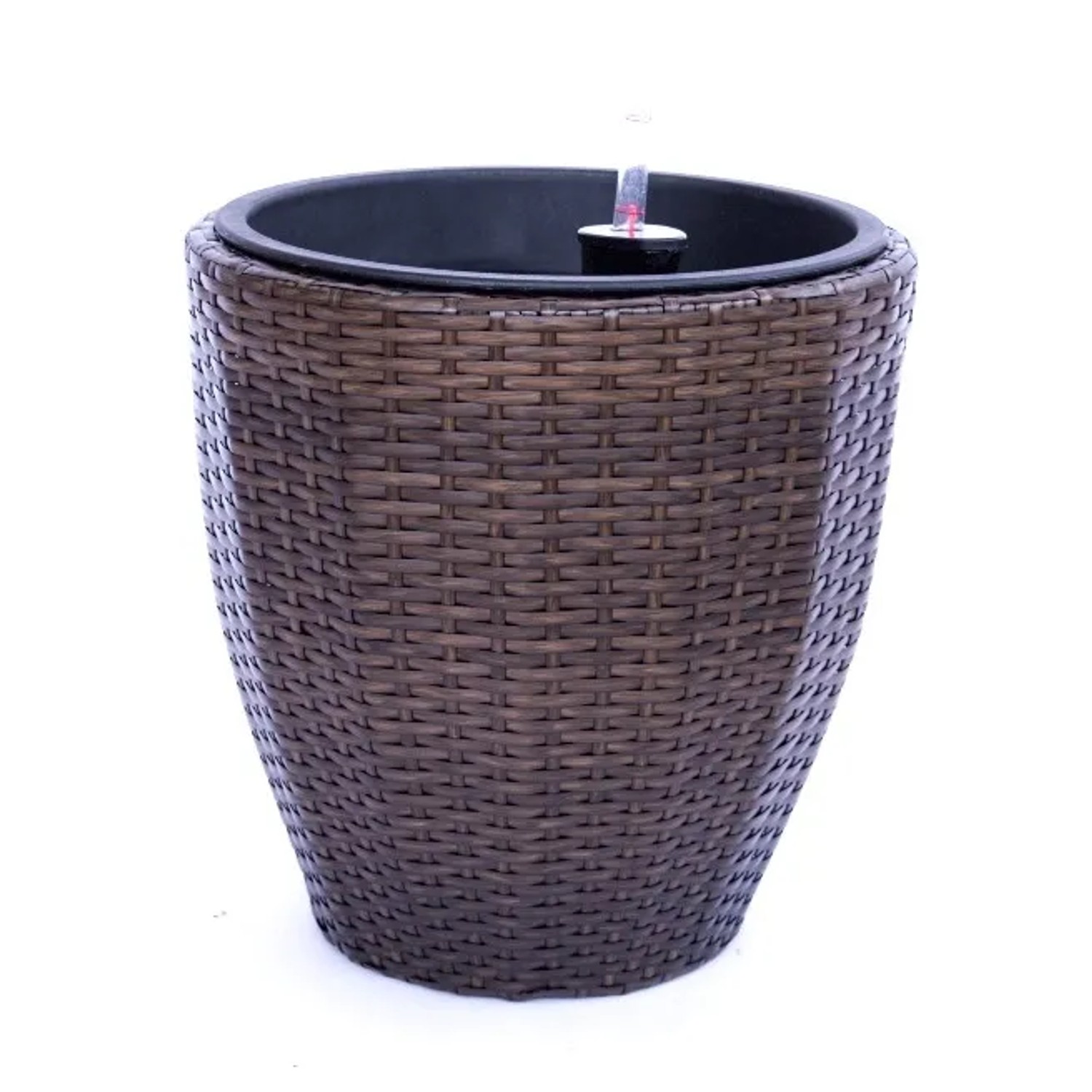 Runder, konischer Pflanzkübel aus Polyrattan in Mocca, D37xH37cm. Eleganter Pflanztopf für Innen und Außen.