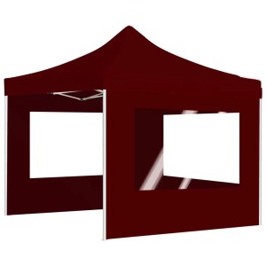 Faltbares, weinrotes Partyzelt 3x3m mit Wänden und Fenstern.