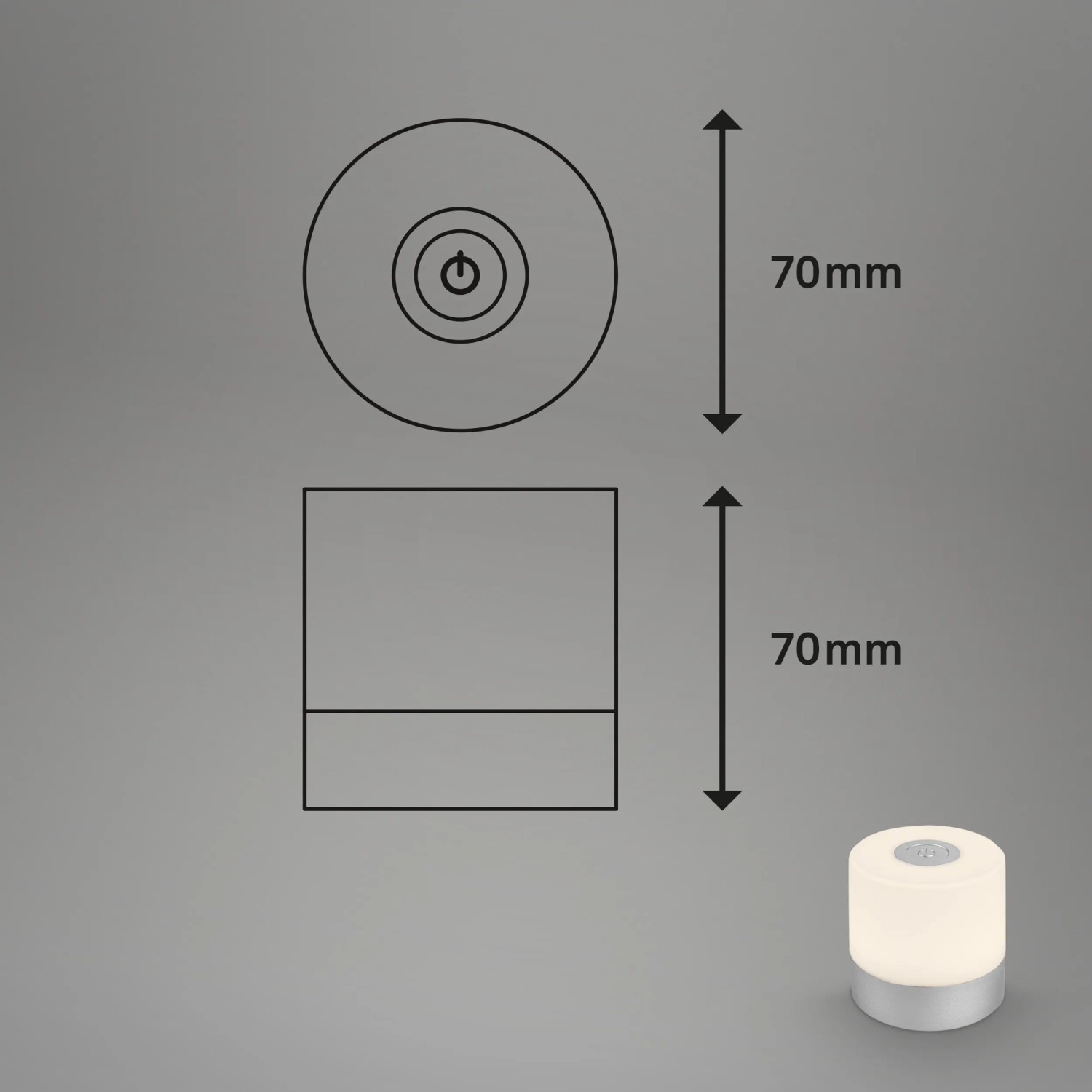 Brilo Akku-Tischleuchte Smal, Chrom-Matt, 2W. Kompakte LED-Dekoleuchte mit Akku und Touchdimmer.