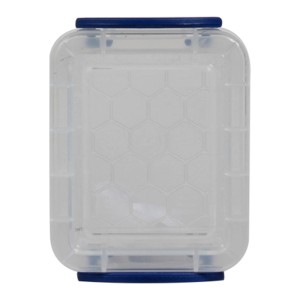 Transparente Clipbox 0,14l mit blauem Deckel, geeignet zur Aufbewahrung von Kleinteilen.