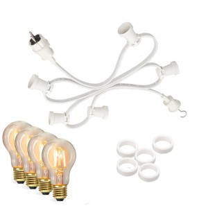 Weiße Satisfire Partylichterkette mit 10 dimmbaren Filament LEDs für Terrasse und Garten.