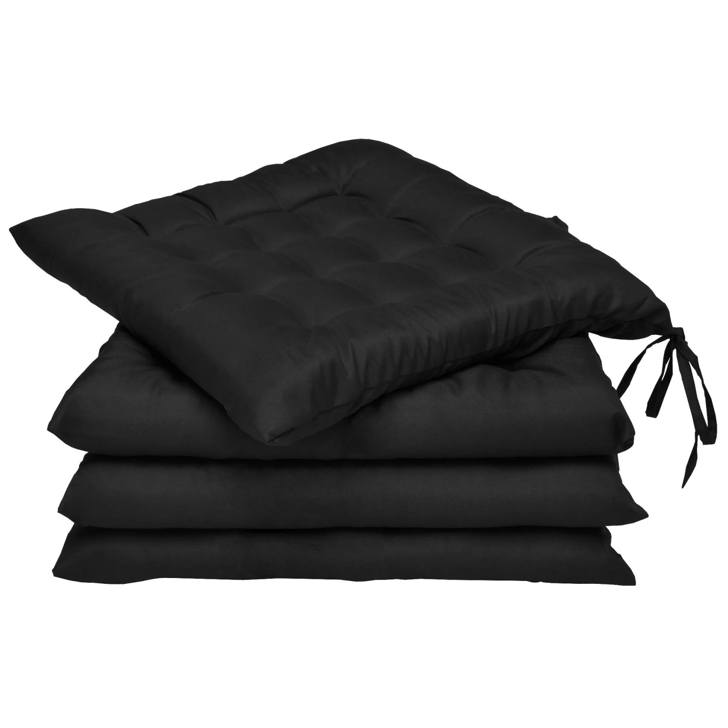 Beautissu 4er Set Stuhlkissen 40x40 mit Bändern Lea Schwarz