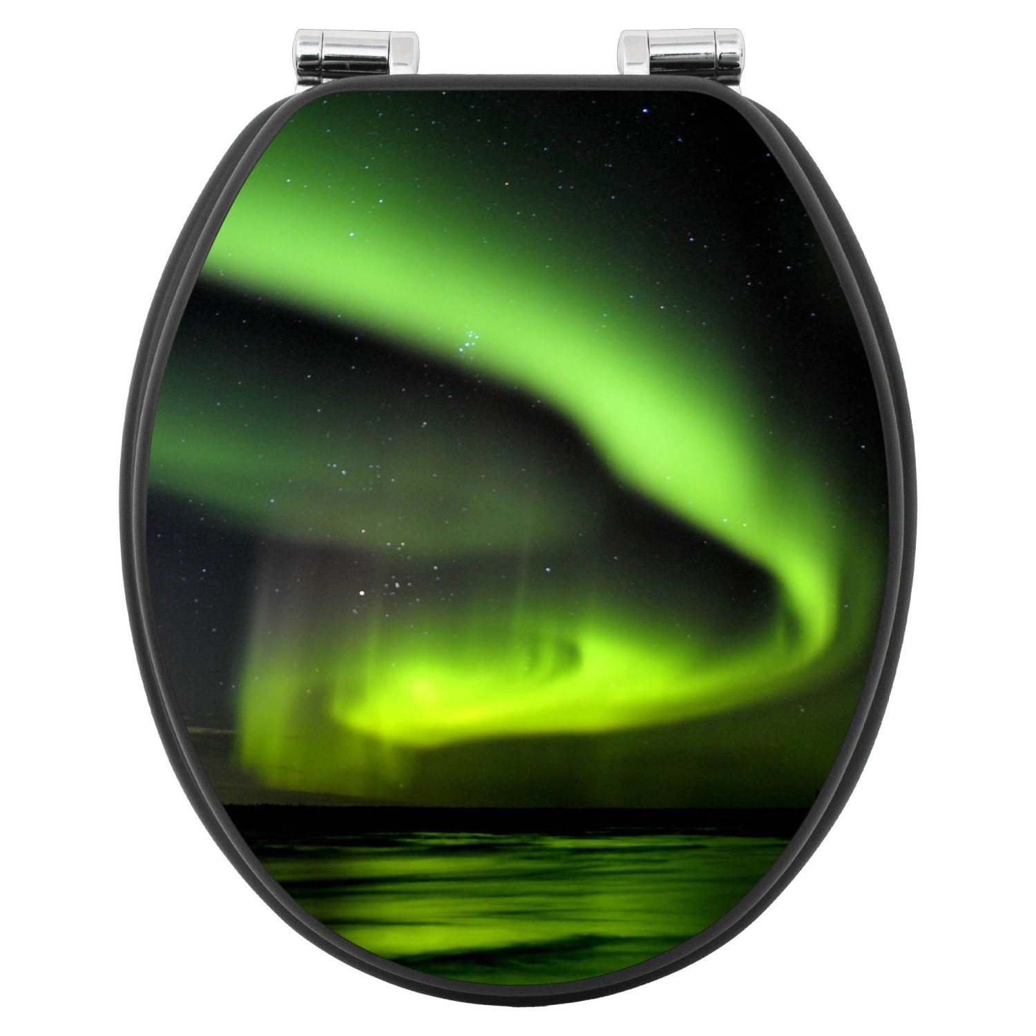 Anthrazit WC-Sitz mit Absenkautomatik und Wetterleuchten Motiv für ein modernes Bad.