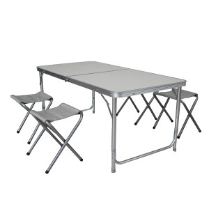 Mojawo Campingmöbelset, 5-teilig: Campingtisch mit 4 Klapphockern, Aluminium, höhenverstellbar.