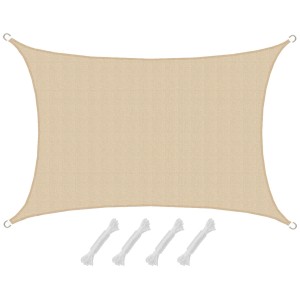 Beiges, rechteckiges AMANKA Sonnensegel (3x5m) aus HDPE mit Befestigungsseilen.