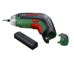 Bosch Akkuschrauber IXO 8, grün/schwarz/rot, mit wechselbarem 4V Akku und Schrauberbit. Akkugerät.