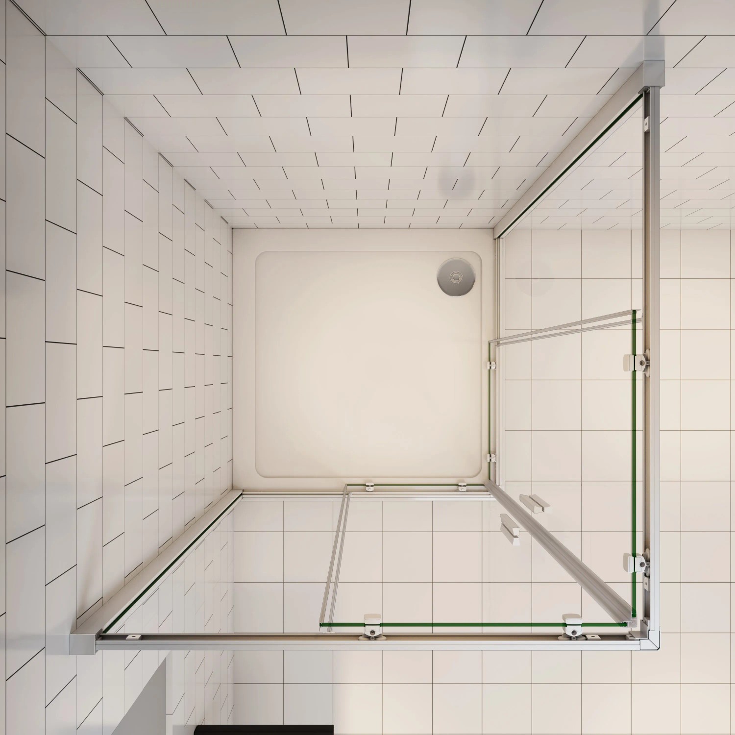 AICA Duschkabine Eckeinstieg 80x80cm mit Schiebetür und Alu-Rahmen, Draufsicht.
