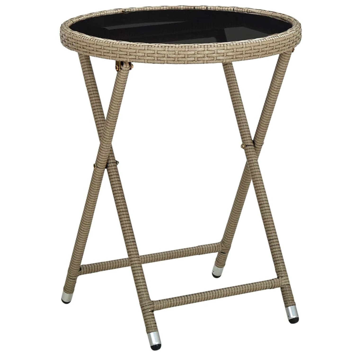 vidaXL Beistelltisch Beige 60 cm Poly Rattan und Hartglas 310559