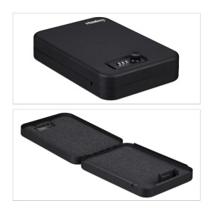 Relaxdays Sicherheitsbox Stahl Schwarz Tragbar Abschließbar mit Zahlenschloss 5,5 cm x 17 cm x 25 cm 1,2 kg