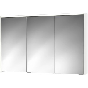Sieper Spiegelschrank, 120 cm breit, mit drei Spiegeltüren und weißem Korpus.