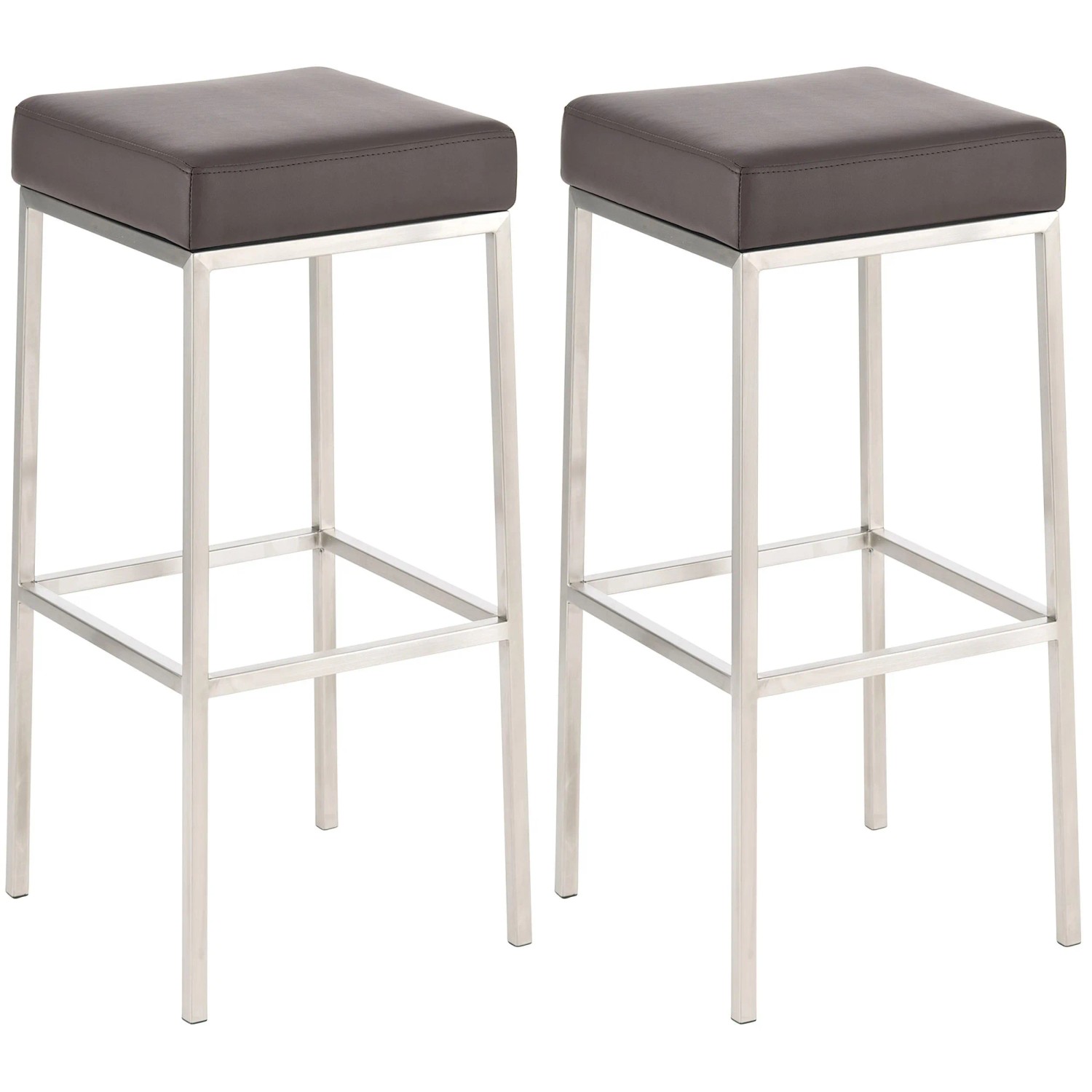 CLP 2er Set Barhocker Montreal Kunstlederbezug Braun/Edelstahl