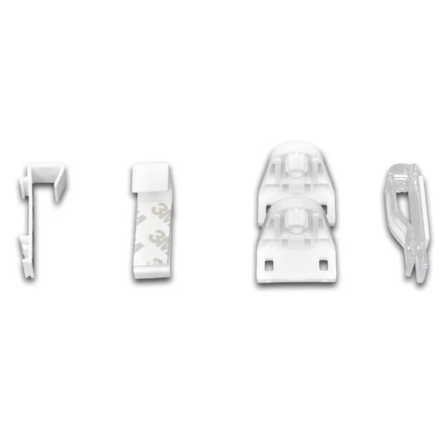 Zubehör für Doppelrollo Seitenzug Duo: Haken, Bügel, Kettenhalter und Dichtungsringe.