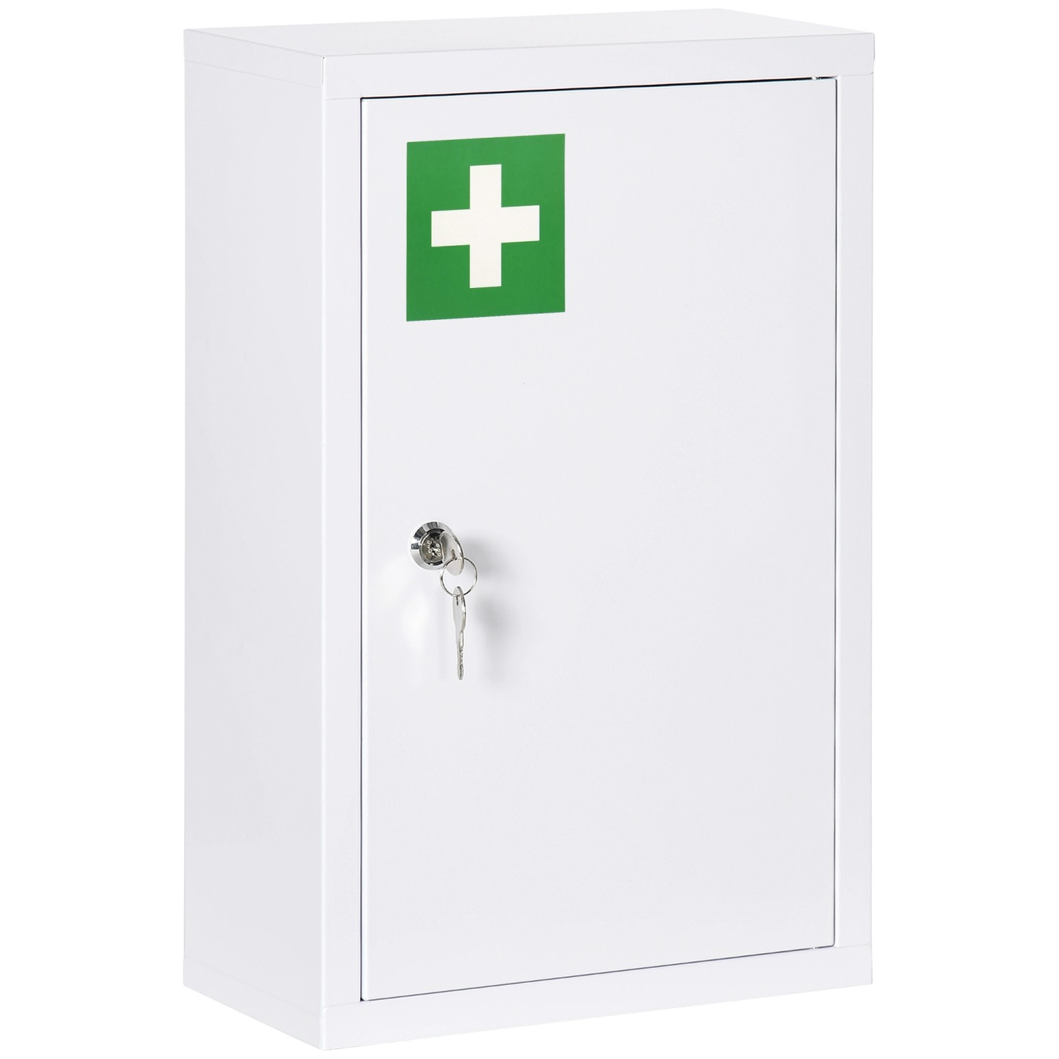 Kleankin Medizinschrank mit 3 Fächern Abschließbar Stahl Weiß 30 x 14 x 46 cm