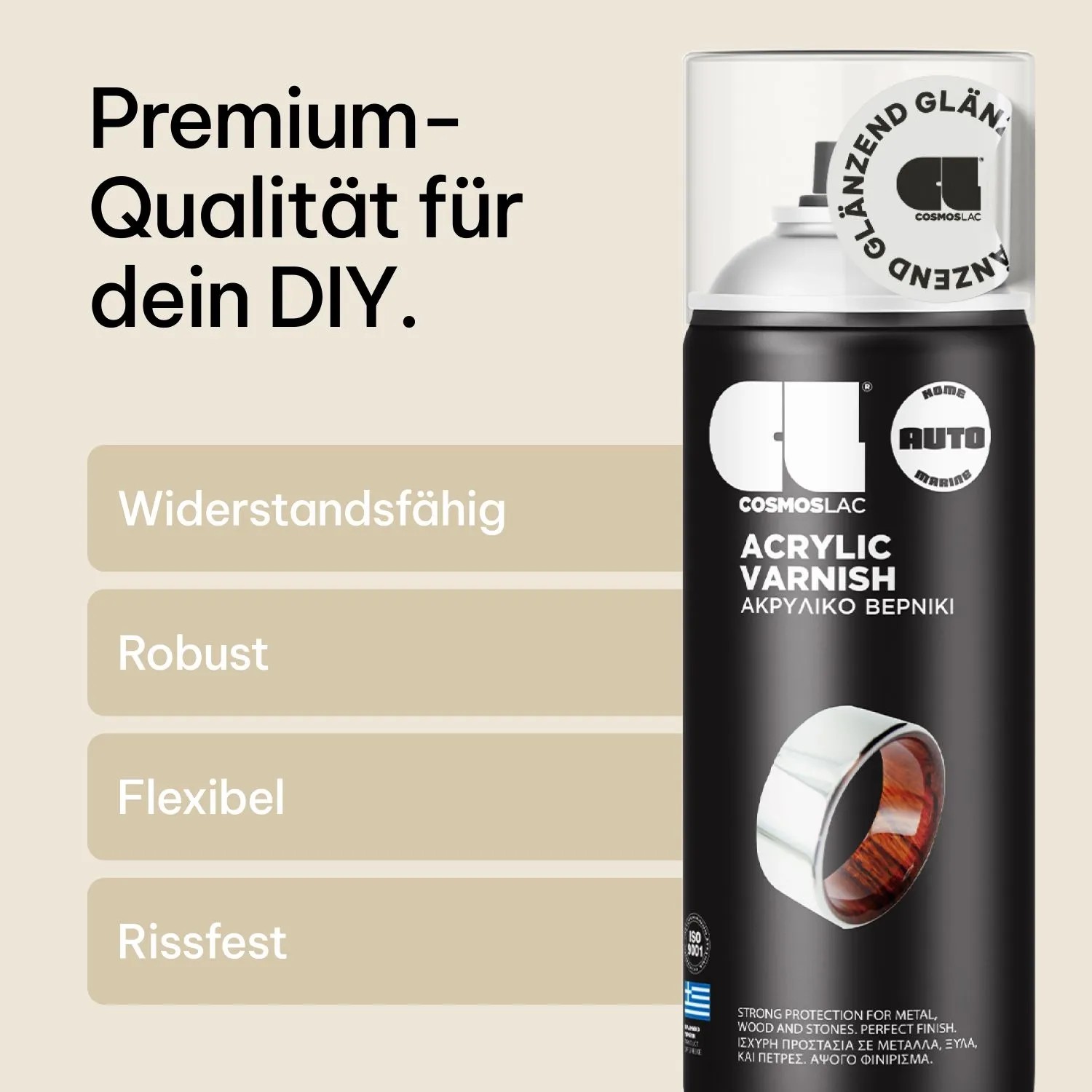 COSMOS LAC Klarlack Spray Glänzend Transparent & Wasserfest 400 ml Acryllack Acryl Lack Sprühlack Lackspray für Kunststoff Metall Holz uvm_4