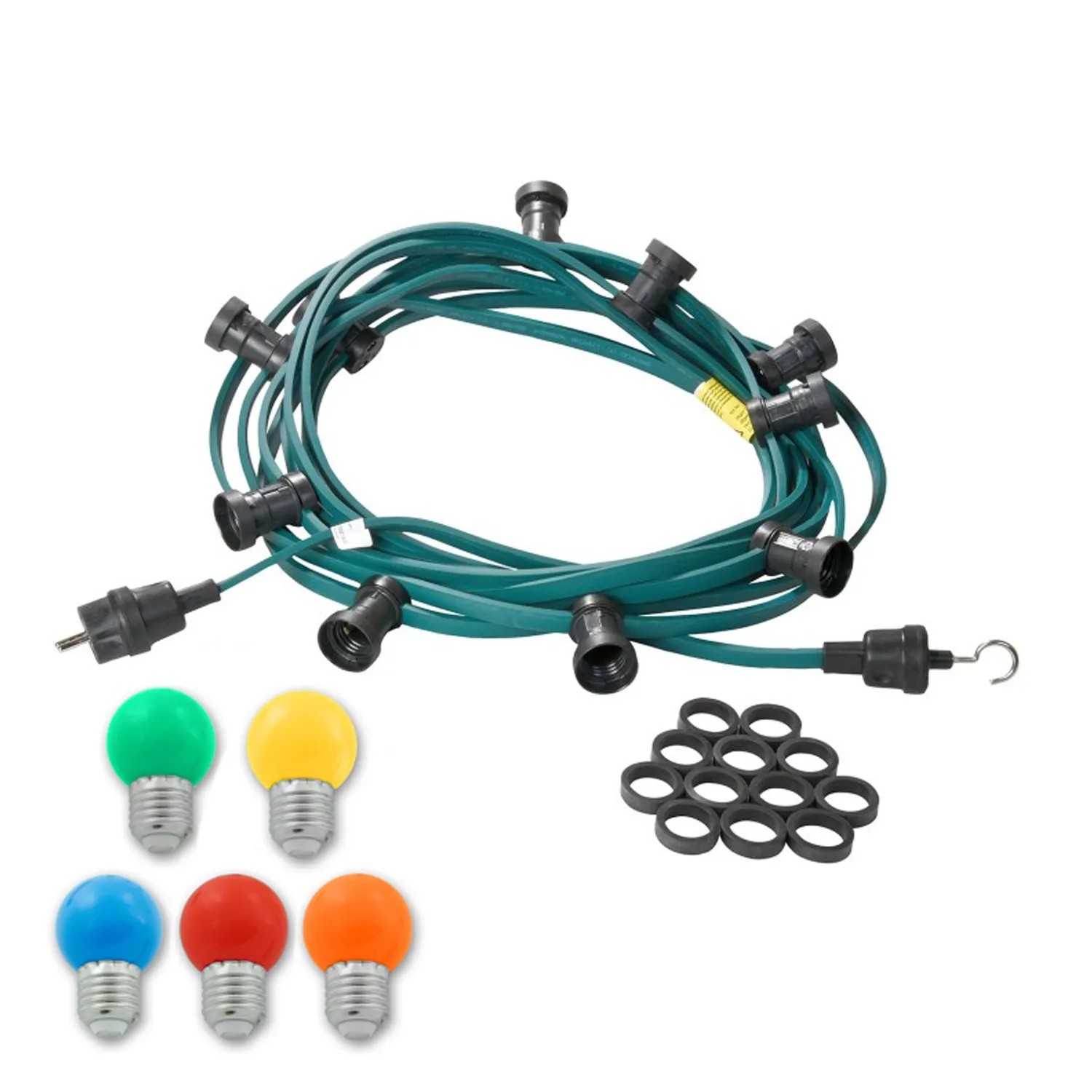 Satisfire Illu-Partylichterkette, 10 m, grün, mit bunten LED-Kugellampen für Biergarten & Außenbereich.