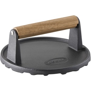 Rösle BBQ-Gewicht aus Gusseisen mit Holzgriff für Burger und Steaks.