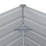 Nahaufnahme der grauen, verzinkten Stahlplatten eines vidaXL Hochbeets mit Sicherheitskanten und stabilen Eckverbindungen.