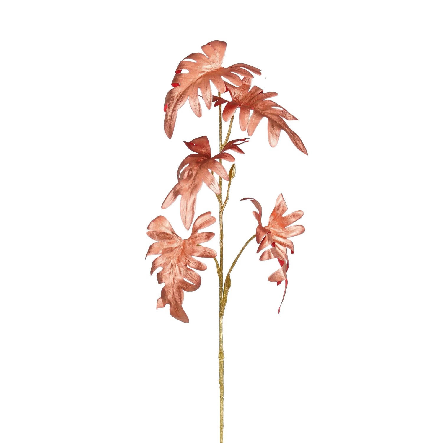 Mica Decorations Monstera-Zweig mit Metallic-Glitter Rot 70 cm