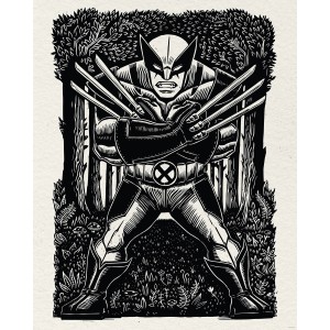 Komar Wandbild Marvel Wolverine Lino-Cut 40 cm x 50 cm Schwarz-Weiß