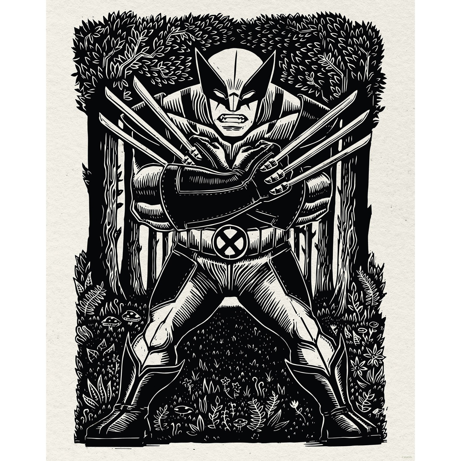 Komar Wandbild Marvel Wolverine Lino-Cut 40 cm x 50 cm Schwarz-Weiß günstig online kaufen